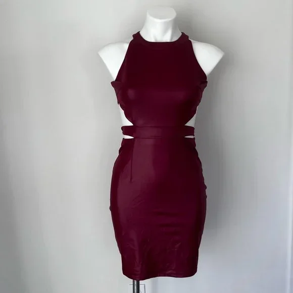 Angvns | Dresses | Angvns Burgundy Cut Out Mini Dress | Poshmark